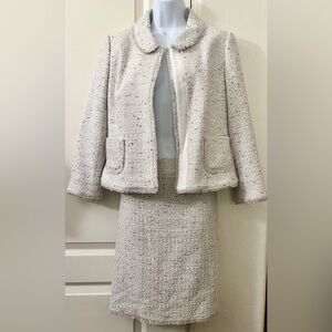 Ann Taylor Cream Tweed Skirt and Jacket Set